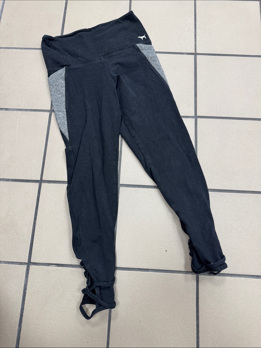 PINK Victoria's Secret Black Leggings with Gray Panels
